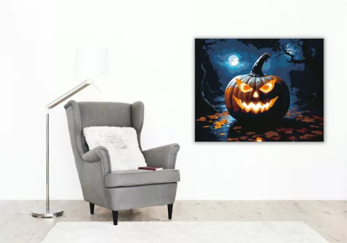 Félelmetes faragott tök éjszakai erdőben - számfestő készlet - Számfestő.hu - 80×100cm - keret nélkül