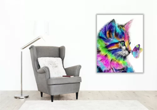 Szivárvány cica és pillangó - számfestő készlet - Számfestő.hu - 40×50cm - keret nélkül