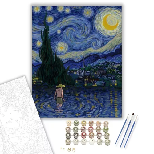 Fürdőzés éjjel - számfestő készlet - Számfestő.hu - 60×70cm - keretre feszítve