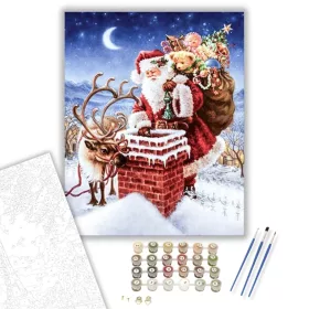 Télapó a háztetőn - számfestő készlet - Számfestő.hu - 40×50cm - keret nélkül