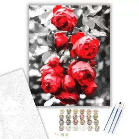 Vörös rózsabokor - számfestő készlet - Számfestő.hu - 40×50cm - keret nélkül