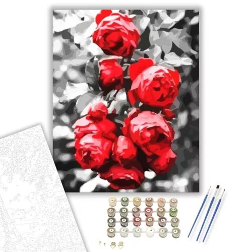 Vörös rózsabokor - számfestő készlet - Számfestő.hu - 40×50cm - keret nélkül