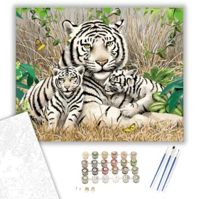 Szibériai tigris család - számfestő készlet - Számfestő.hu - 40×50cm - keret nélkül