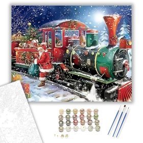 Télapó a vonattal - számfestő készlet - Számfestő.hu - 40×50cm - keret nélkül