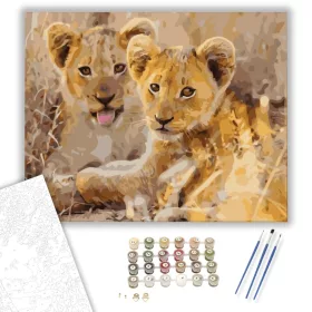 Játékos kisoroszlánok - számfestő készlet - Számfestő.hu - 40×50cm - keret nélkül
