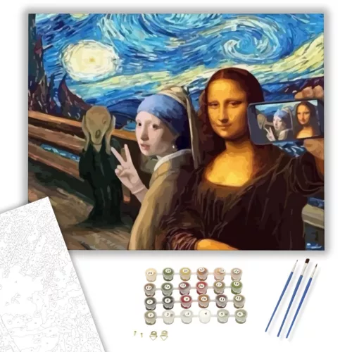 Világhírű szelfi - számfestő készlet - Számfestő.hu - 80×100cm - keretre feszítve