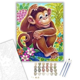 Gondolkodó kismajom - számfestő készlet - Számfestő.hu - 40×50cm - keret nélkül
