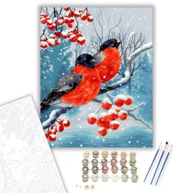 Téli madár csendélet - számfestő készlet - Számfestő.hu - 40×50cm - keret nélkül
