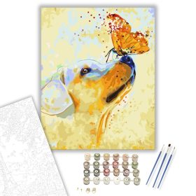 Kutyus és pillangó - számfestő készlet - Számfestő.hu - 40×50cm - keret nélkül