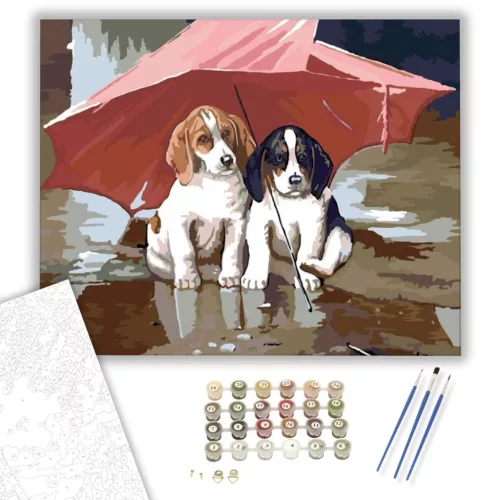 Kutyus menedék - számfestő készlet - Számfestő.hu - 40×50cm - keret nélkül