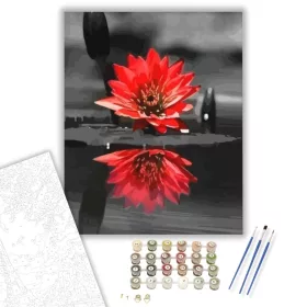 Piros tavirózsa - számfestő készlet - Számfestő.hu - 40×50cm - keret nélkül