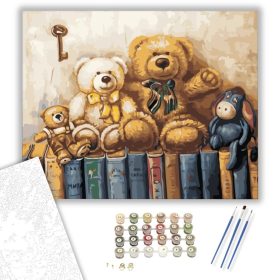 Barátok a könyvespolcon - számfestő készlet - Számfestő.hu - 40×50cm - keret nélkül