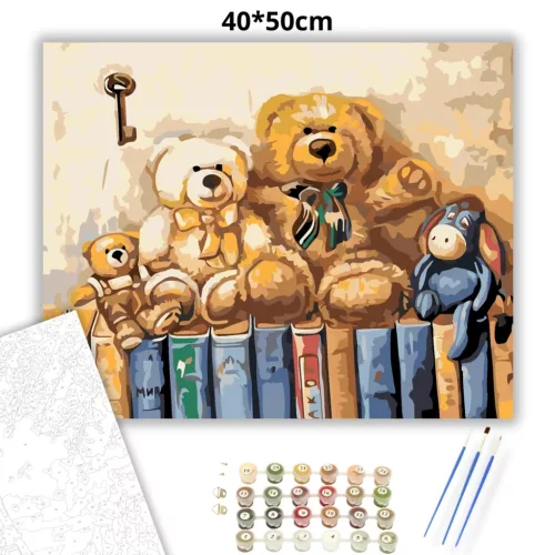 Barátok a könyvespolcon - számfestő készlet - Számfestő.hu - 40×50cm - Keret nélkül