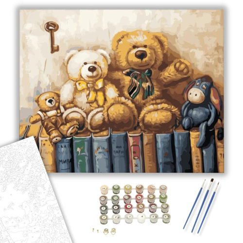 Barátok a könyvespolcon - számfestő készlet - Számfestő.hu - 50×60cm - keretre feszítve