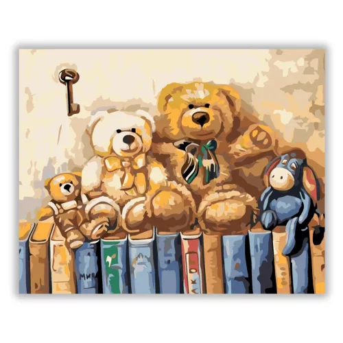 Barátok a könyvespolcon - számfestő készlet - Számfestő.hu - 40×50cm - Keret nélkül