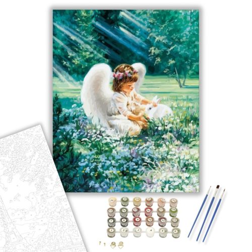 Angyalka a réten - számfestő készlet - Számfestő.hu - 50×60cm - keretre feszítve