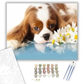 Unatkozó kiskutya - számfestő készlet - Számfestő.hu - 40×50cm - keret nélkül