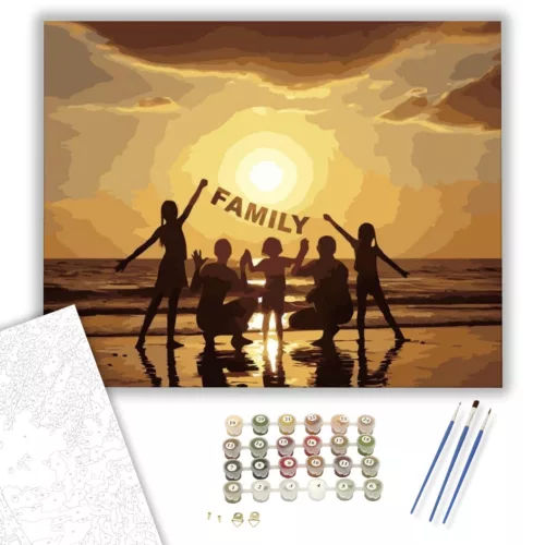 Családi naplemente - számfestő készlet - Számfestő.hu - 40×50cm - keretre feszítve