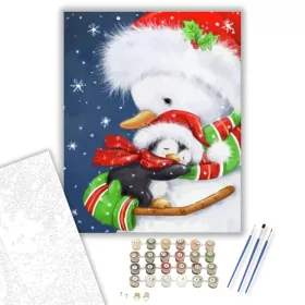 Kispingvin a hóemberrel - számfestő készlet - Számfestő.hu - 40×50cm - keret nélkül