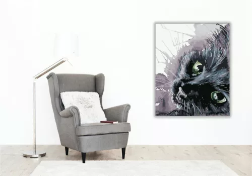 Fekete cica - számfestő készlet - Számfestő.hu - 50×60cm - keret nélkül