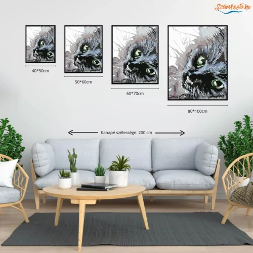 Fekete cica - számfestő készlet - Számfestő.hu - 40×50cm - Keret nélkül