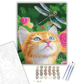 Szitakötő és cica - számfestő készlet - Számfestő.hu - 40×50cm - keret nélkül