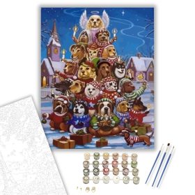 Karácsonyi kutyusfa - számfestő készlet - Számfestő.hu - 40×50cm - keret nélkül