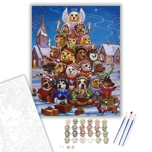 Karácsonyi kutyusfa - számfestő készlet - Számfestő.hu - 40×50cm - keret nélkül