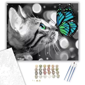 Szürke cica és barátja - számfestő készlet - Számfestő.hu - 40×50cm - keret nélkül