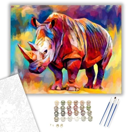 Színes orrszarvú - számfestő készlet - Számfestő.hu - 60×70cm - keret nélkül