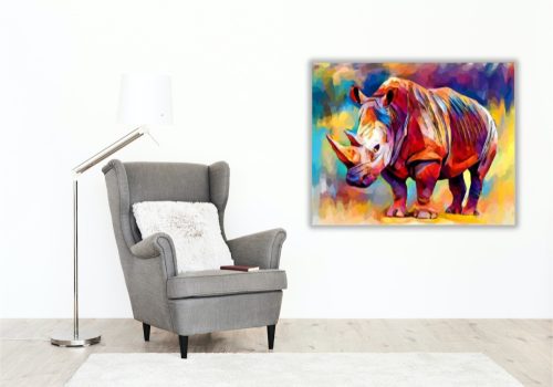 Színes orrszarvú - számfestő készlet - Számfestő.hu - 60×70cm - keretre feszítve