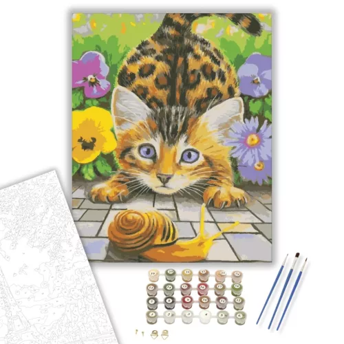 Csiga játék a cicával  - számfestő készlet - Számfestő.hu - 40×50cm - keret nélkül