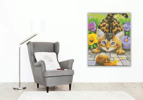 Csiga játék a cicával  - számfestő készlet - Számfestő.hu - 40×50cm - keret nélkül