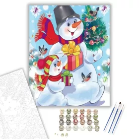 Hóember család - számfestő készlet - Számfestő.hu - 40×50cm - keret nélkül