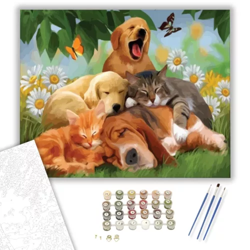 Alvó állatok - számfestő készlet - Számfestő.hu - 50×60cm - keret nélkül