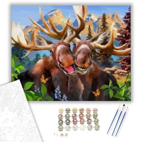 Rénszarvas pár - számfestő készlet - Számfestő.hu - 40×50cm - keret nélkül