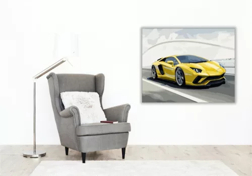 Sárga Lamborghini - számfestő készlet - Számfestő.hu - 50×60cm - keret nélkül