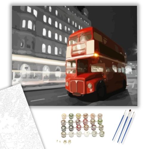 Emeletes busz - számfestő készlet - Számfestő.hu - 80×100cm - keret nélkül