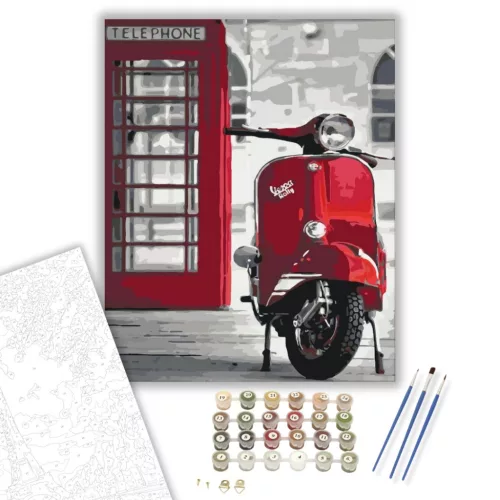 Piros Vespa - számfestő készlet - Számfestő.hu - 60×70cm - keret nélkül