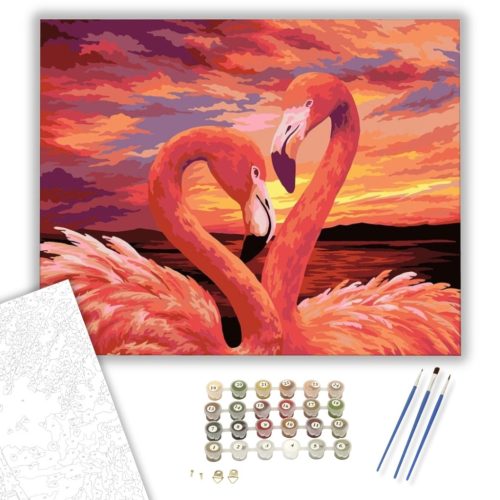 Flamingó pár - számfestő készlet - Számfestő.hu - 80×100cm - keret nélkül