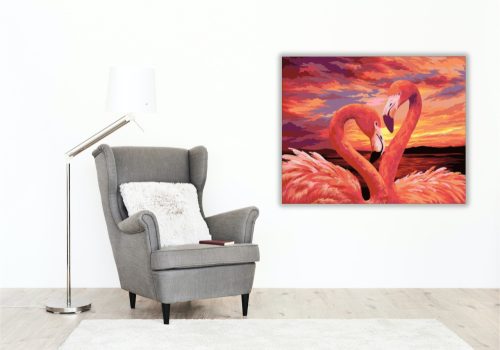 Flamingó pár - számfestő készlet - Számfestő.hu - 50×60cm - keretre feszítve