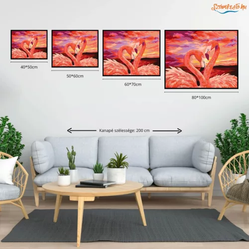 Flamingó pár - számfestő készlet - Számfestő.hu - 40×50cm - Keret nélkül