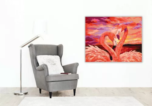 Flamingó pár - számfestő készlet - Számfestő.hu - 40×50cm - Keret nélkül