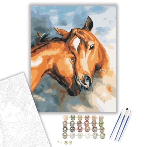 Szerelmes lovak - számfestő készlet - Számfestő.hu - 40×50cm - keretre feszítve