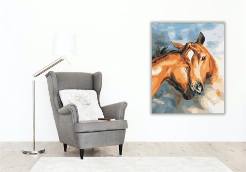 Szerelmes lovak - számfestő készlet - Számfestő.hu - 80×100cm - keretre feszítve