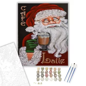 Kávézó télapó - számfestő készlet - Számfestő.hu - 40×50cm - keret nélkül