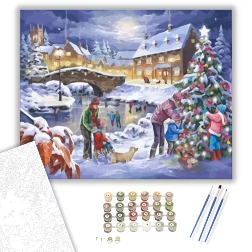 Karácsonyfa díszítés - számfestő készlet - Számfestő.hu - 40×50cm - keretre feszítve