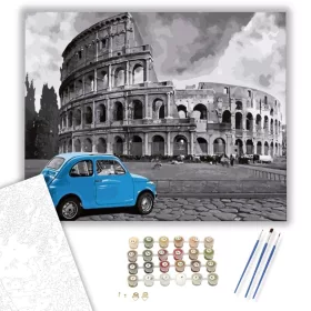 Kék autó a Kolosszeumnál - számfestő készlet - Számfestő.hu - 40×50cm - keret nélkül