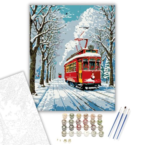 Téli Varázslat Villamossal - számfestő készlet - Számfestő.hu - 80×100cm - keret nélkül