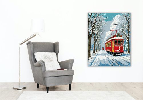 Téli Varázslat Villamossal - számfestő készlet - Számfestő.hu - 50×60cm - keret nélkül